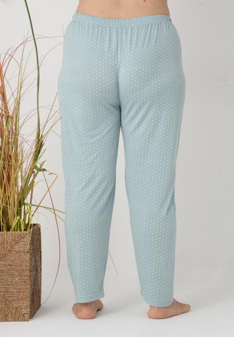 Pantaloni de Pijama Dama Lungi,Big Size,Culoare Verde cu Buline,Engros